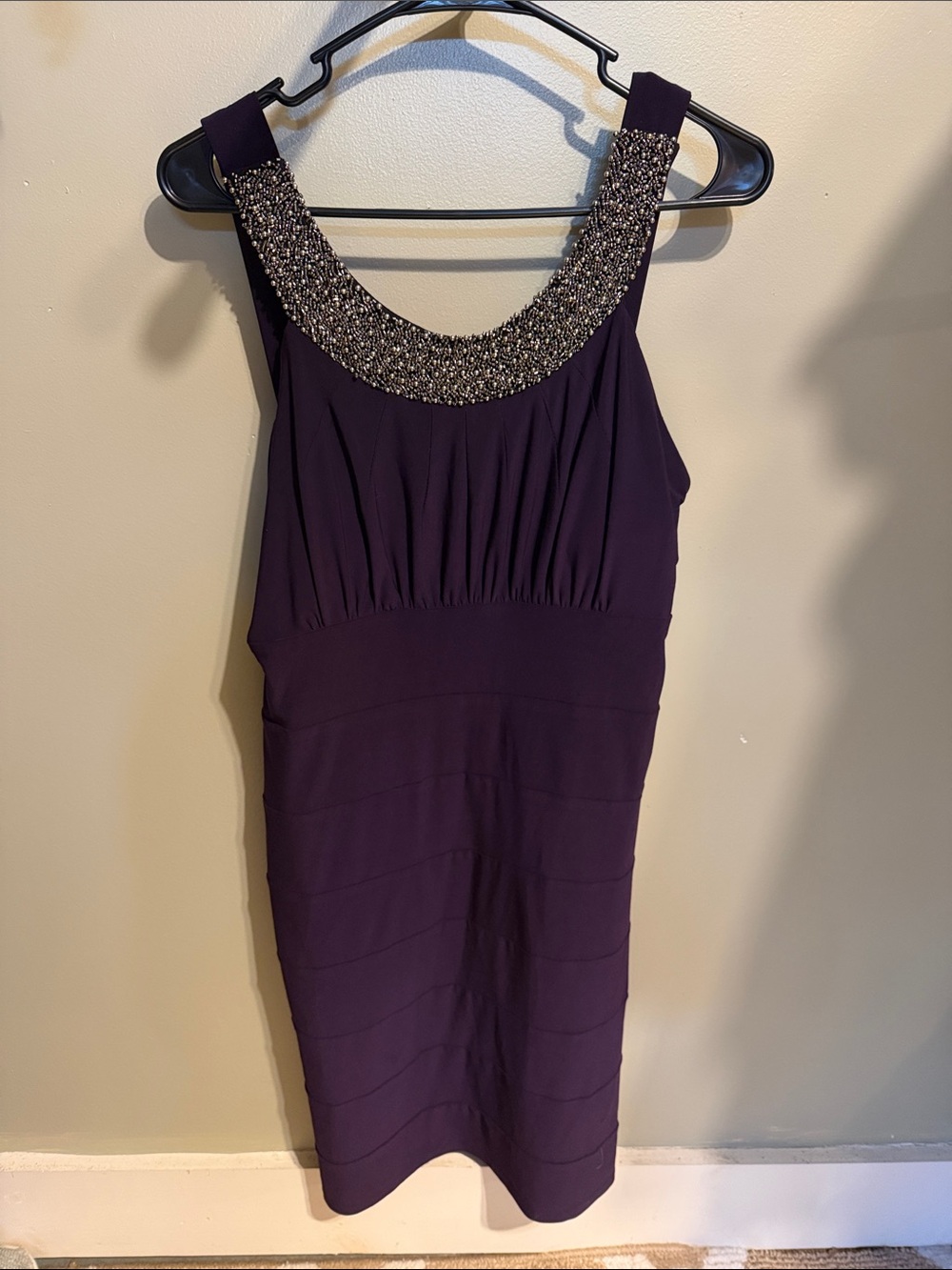 Scarlett Nite Beaded Neckline Purple Camisole Dress